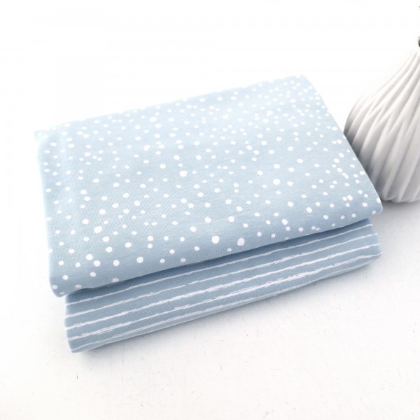 Stoffpaket Jersey, Kleckse und Linien zart Hellblau, Babyblau
