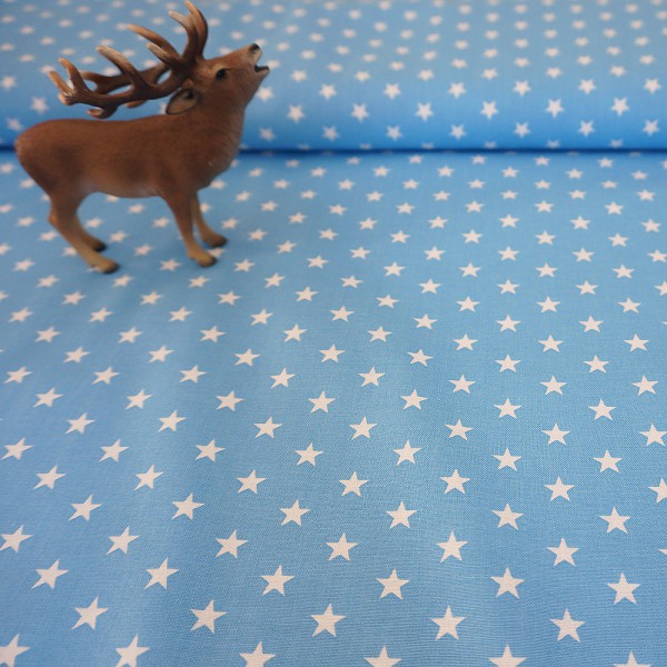 Baumwollstoff, Carrie, Sterne 7 mm, Hellblau/Weiß