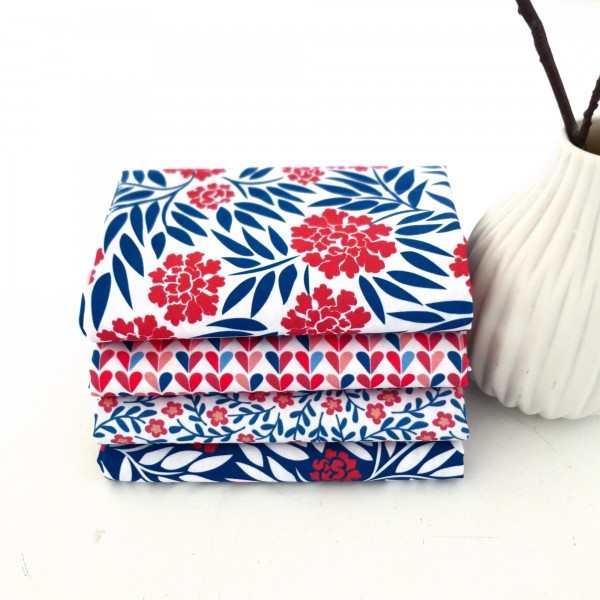 Stoffpaket Baumwolle, Blumen, Herzen, Punkte, Patchwork