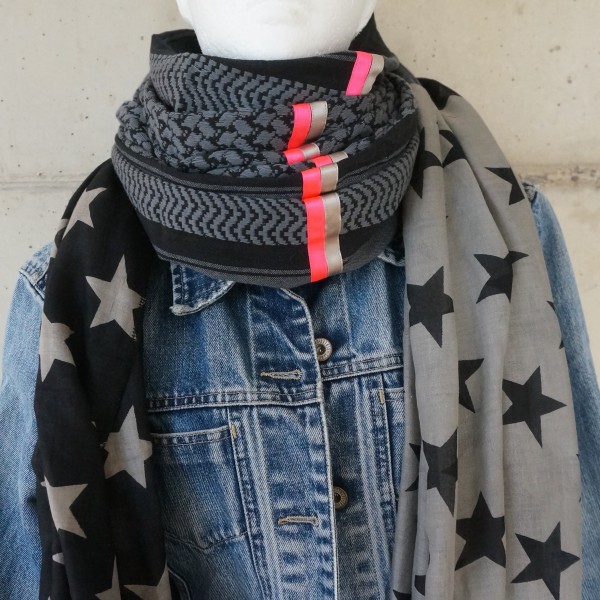 Halstuch Unikat "Pimp my Pali" Schwarz/Taupe, Neonpink