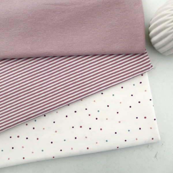 Stoffpaket Jersey, kleine Punkte, Altrosa, Ringel, 50 cm Bündchen Altrosa