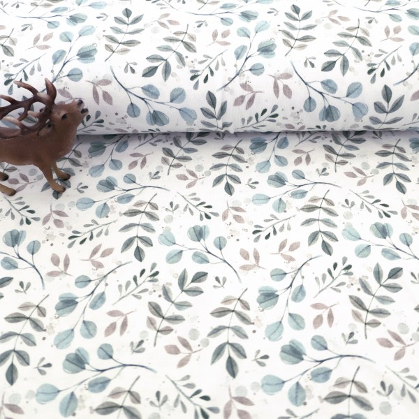 Jersey Watercolour Zweige, Äste, Off-White, Mint, Grün, Meterware