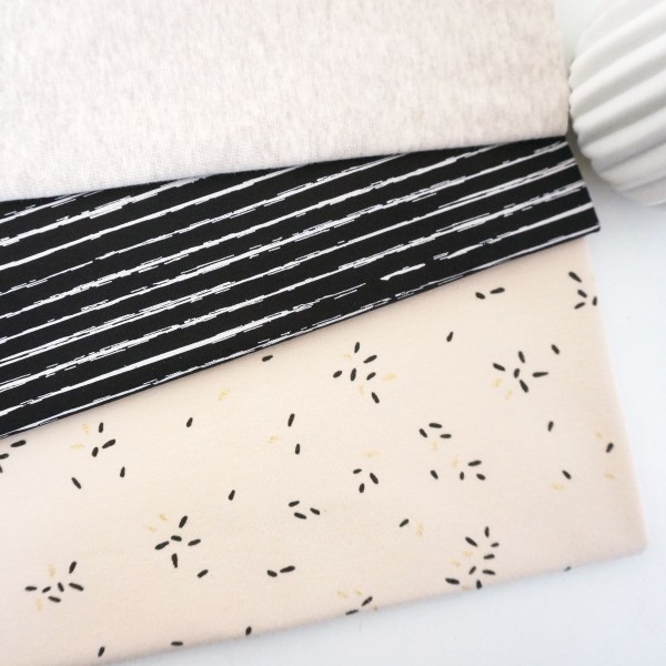 Stoffpaket Jersey, Glitter Stripes, Vanille, Linien Schwarz, Bündchen