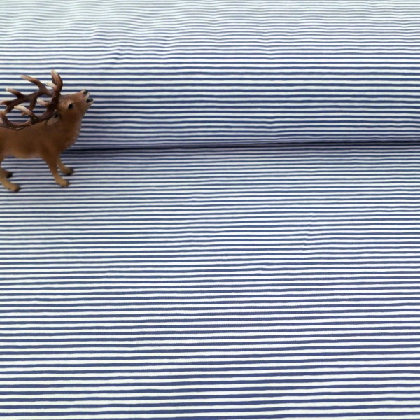 Ringeljersey Jeansblau/Weiß, Meterware