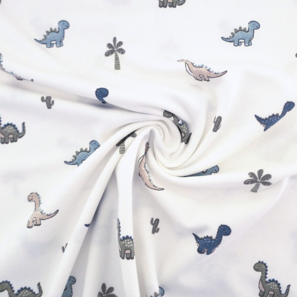 Jersey kleine Dinosaurier, Off-White, Bunt, Meterware