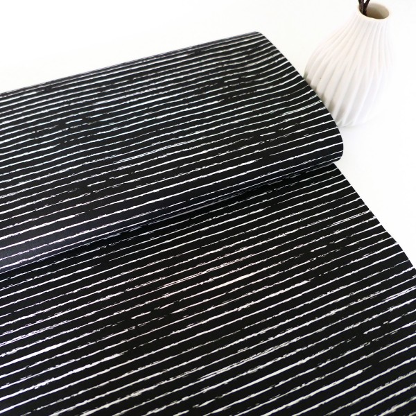 Baumwollstoff, Linien, Schwarz, Weiß, Meterware