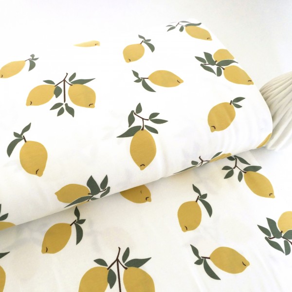 Jersey große Zitronen, Off-White, Gelb, Meterware