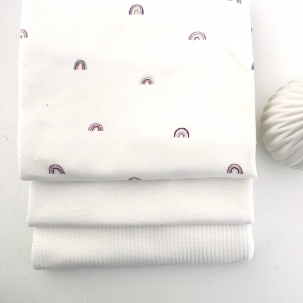 Stoffpaket Jersey Regenbögen Off-White, Ripjersey Uni, Bündchen