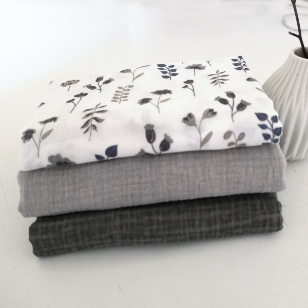 Stoffpaket Musselin, Blumen und Kräuter, Uni Taupe und Beige