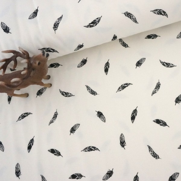 Jersey, Federn, Off-White, Meterware