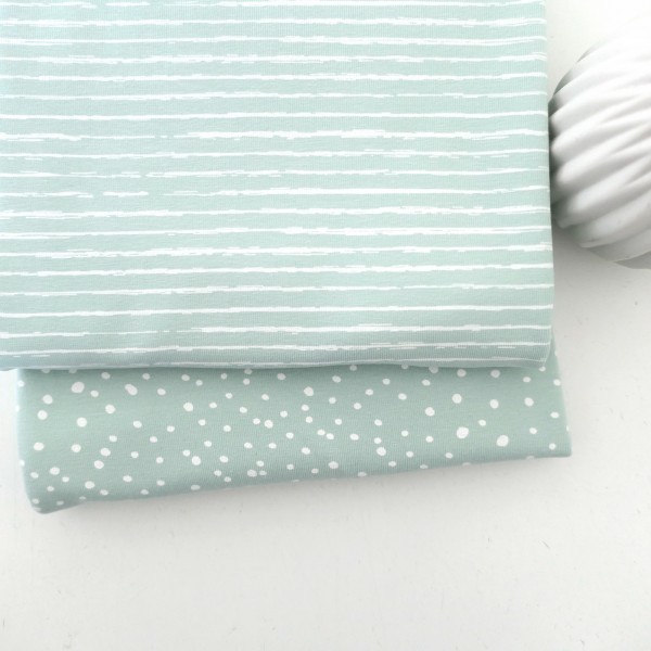 Stoffpaket Jersey, Kleckse und Linien zart Mint, Eisgrün