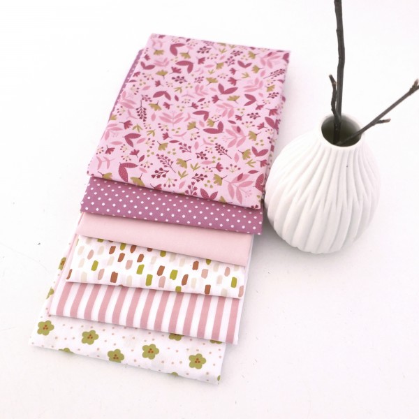 Stoffpaket Baumwolle, Fat Quarter, Blumen, Striche, Kleckse, Streifen