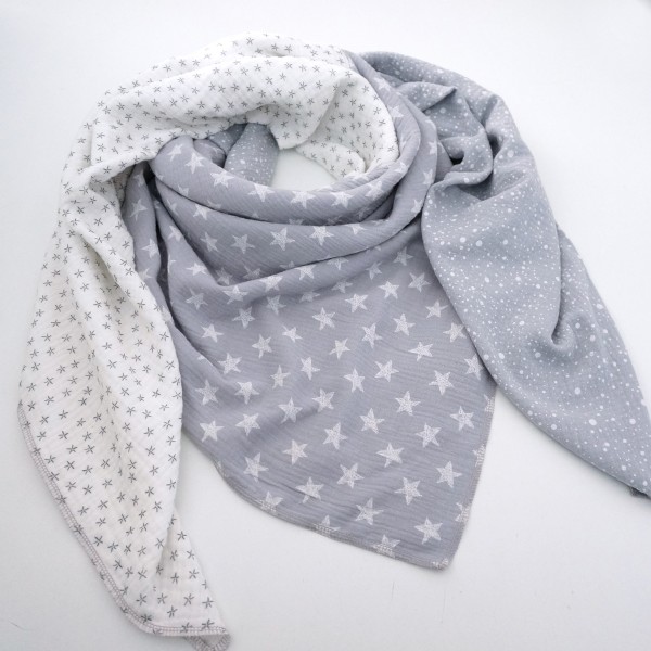 Halstuch Musselin XXL 4 Designs, Rosa, Hellgrau, Weiß