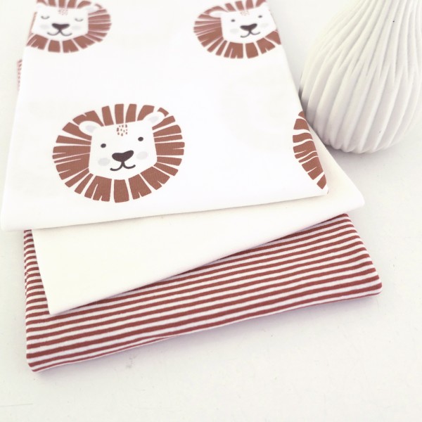 Jersey Stoffpaket, Löwenköpfe Natur/Braun, Ringel, Bündchen
