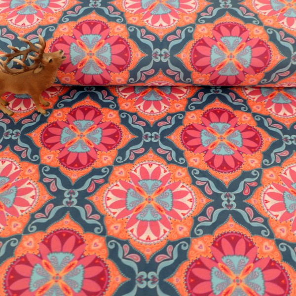 Samt, Boho Velvet, Ornamente, Petrol, Rot, Orange, swafing, Meterware