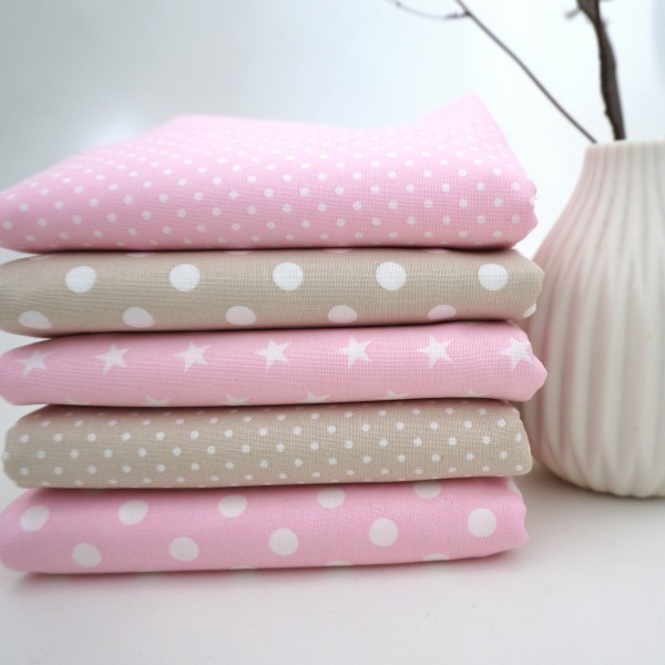 Stoffpaket Baumwolle, 5 x 50 x 144 cm, Hellrosé, Creme, Patchwork