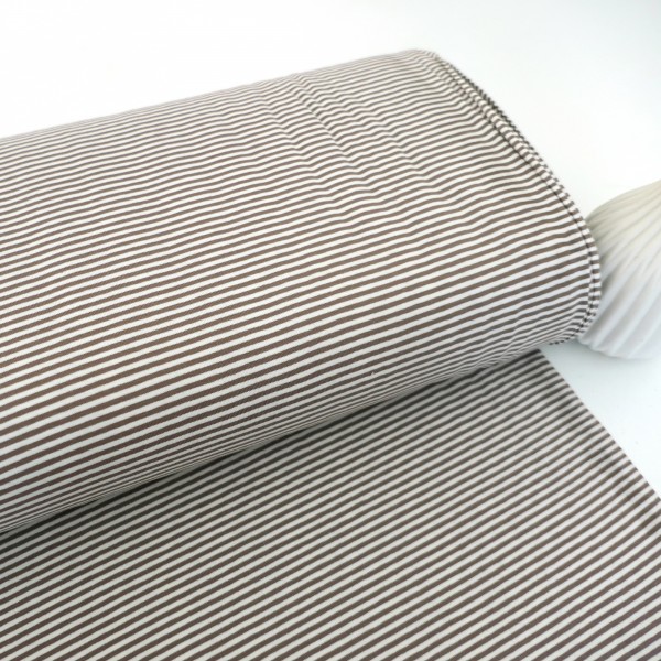 Ringeljersey 3mm, Taupebraun/Weiß, Meterware