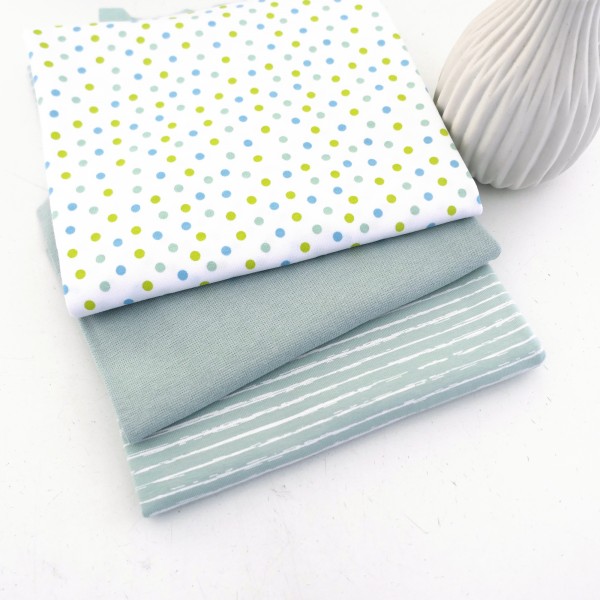 Stoffpaket Jersey, Ink Dots, Weiß/Mint/Blau, Linien Mint, 50cm Bündchen