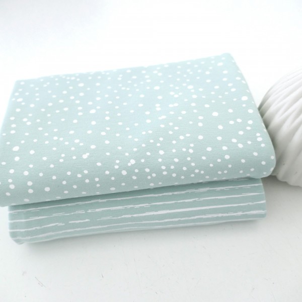 Stoffpaket Jersey, Kleckse und Linien zart Mint, Eisgrün