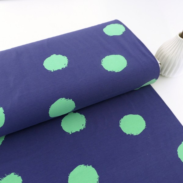 Jersey, Maxi Kleckse, große Punkte, Blau, Mint, Meterware