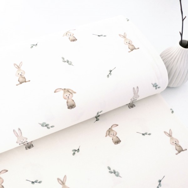 Jersey kleine Hasen, Off-White, Creme, Meterware