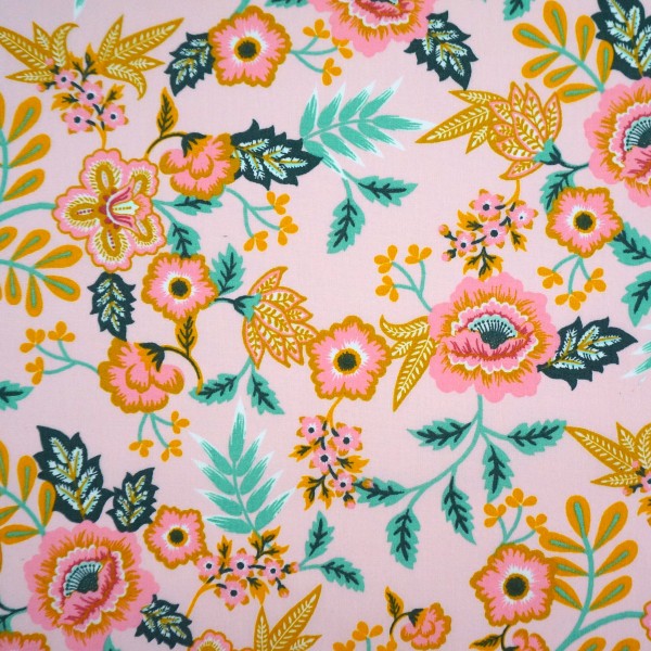 beschichtete Baumwolle, Paisley Blumen, Rosa, Meterware