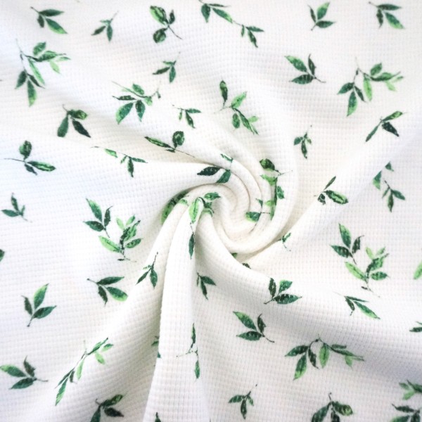 Waffeljersey, Waffelstrick, Zweige, Grün/Naturweiß, Meterware