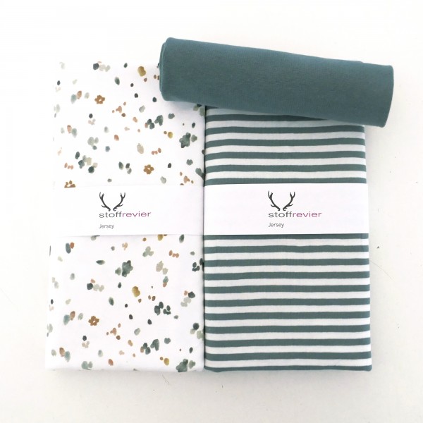 Stoffpaket Jersey, Kleckse und Streifen, Mint, Bündchen