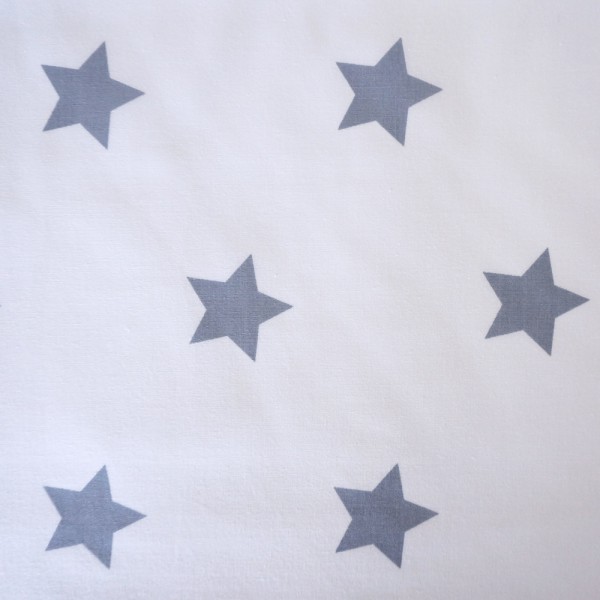 Baumwollstoff, Popeline große Sterne, Weiß/Grau