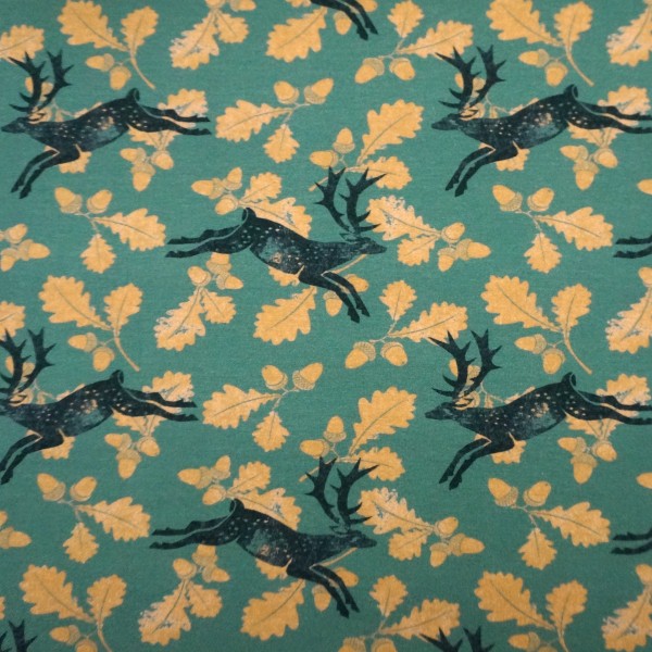 Jersey, Natural Stamp, Hirsche, Grün, swafing, Meterware