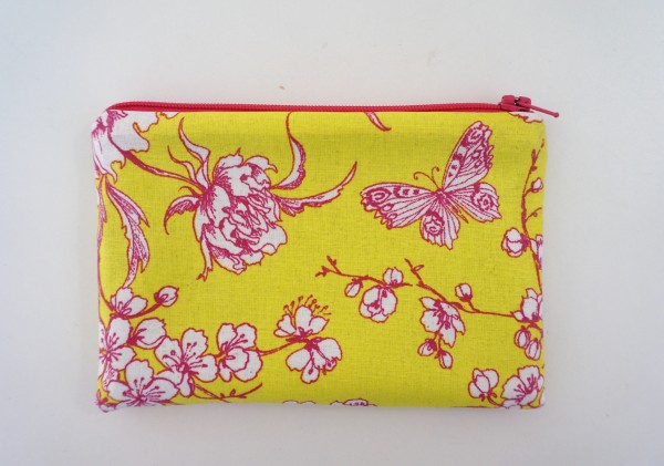 Minitasche, Organizer, Kirschblüte, Gelb, Pink, gefüttert