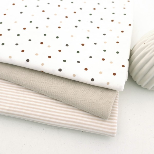 Stoffpaket Jersey Punkte, Neutral, Beige, Ringel, Bündchen Beige