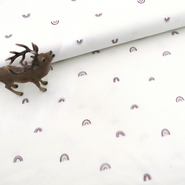 Jersey Regenbögen, Off-White, Altrosa, Altrosa, Blau, Meterware