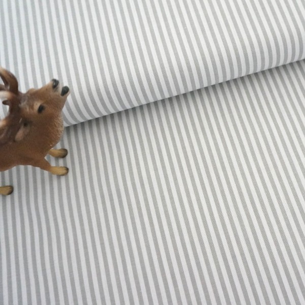 Baumwollstoff, Caravelle, Streifen, 3 mm, Hellgrau, Meterware