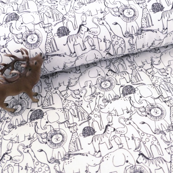 Jersey Im Zoo, Off-White, Dunkelgrau, Meterware