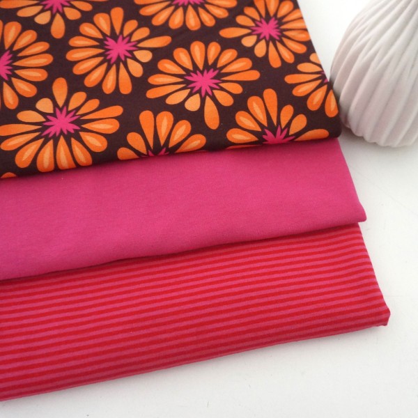 Restepaket Jersey, Bloom Braun, Ringel, Uni Pink