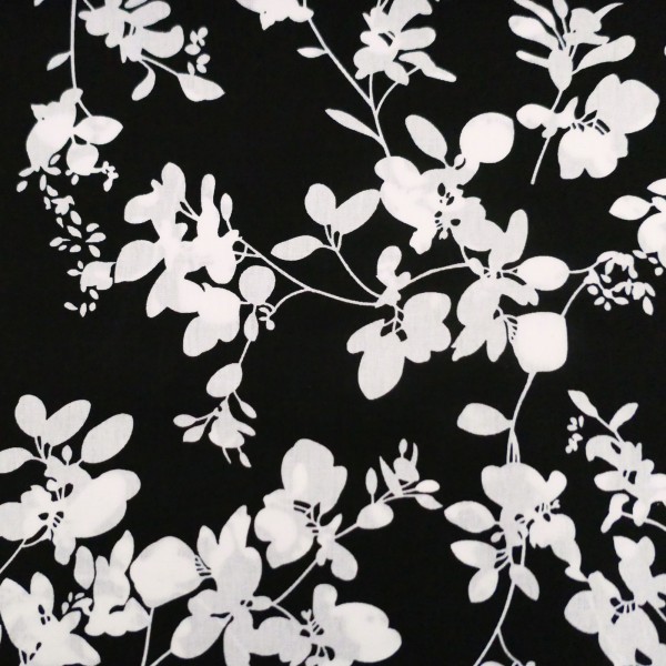 Baumwollstoff, Blumen, Schwarz, Weiß, Meterware