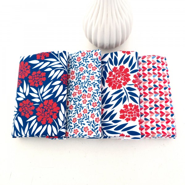 Stoffpaket Baumwolle, Blumen, Herzen, Punkte, Patchwork