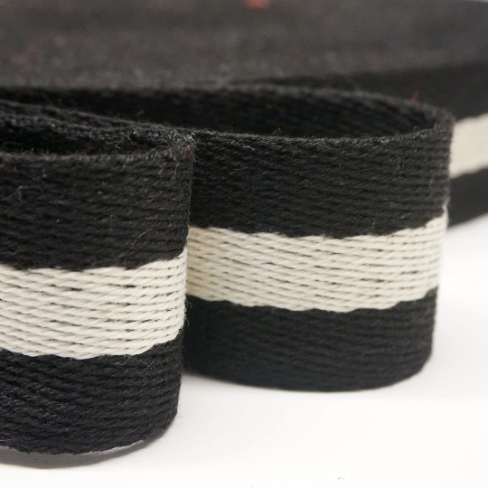 Baumwollgurtband Taschengurt Schwarz mit Streifen weiß, 40 mm