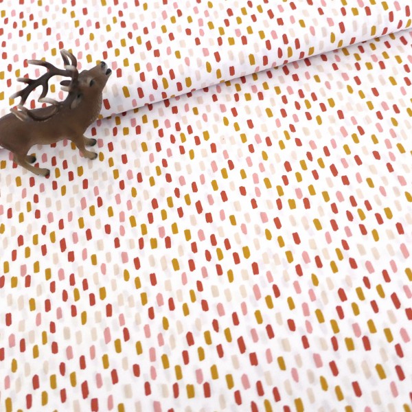 Baumwollstoff, Popelin, Pinselstriche, Weiß, Rosa, Gelb, Meterware