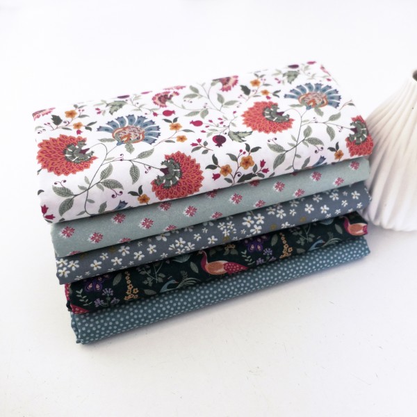 5 x 50 x 140 cm, Stoffpaket, Pfauen, Punkte, Blumen, Baumwolle