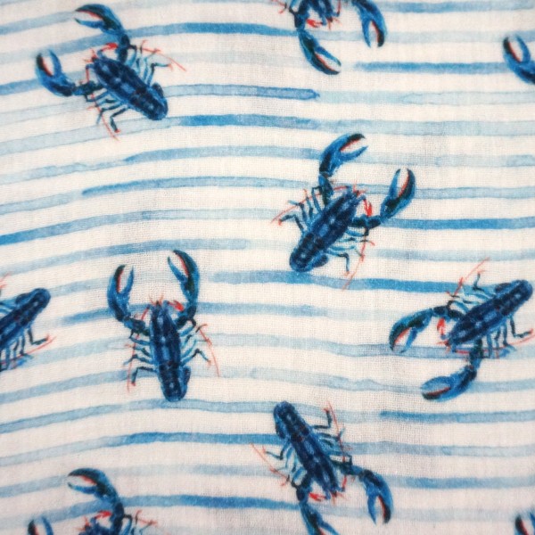 Musselin, Double Gauze, Lobster, Weiß/Blau, Meterware