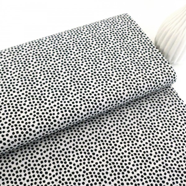 Baumwollstoff, Punkte, Weiß, Schwarz, Meterware