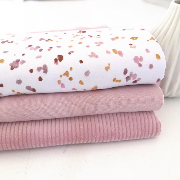 Stoffpaket Jersey Kleckse Water Colour, Cord Uni Altrosa, Bündchen