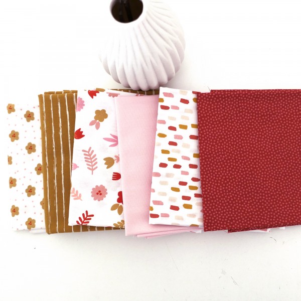 Stoffpaket Baumwolle, Fat Quarter, Blumen, Striche, Kleckse, Linien