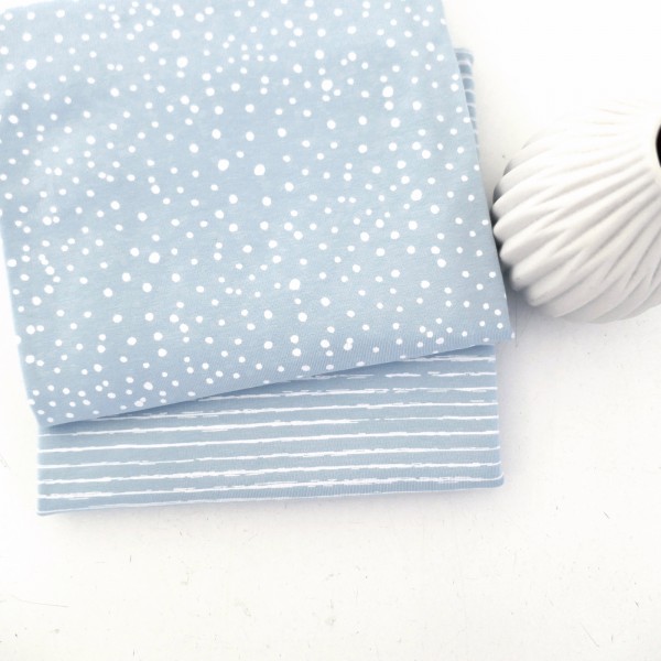 Stoffpaket Jersey, Kleckse und Linien zart Hellblau, Babyblau