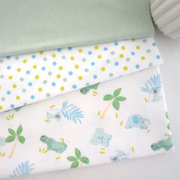 Stoffpaket Jersey, Safari, Ink Dots, Weiß/Mint/Blau, Bündchen
