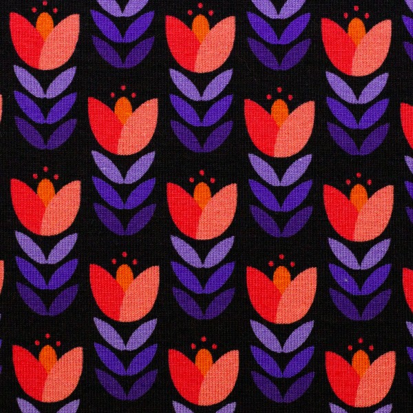 Jersey, Retro Tulpe, Schwarz, swafing, Meterware