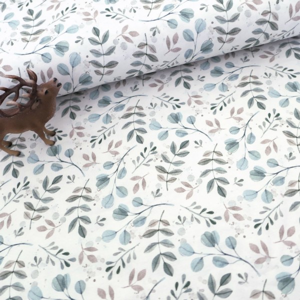 Jersey Watercolour Zweige, Äste, Off-White, Mint, Grün, Meterware