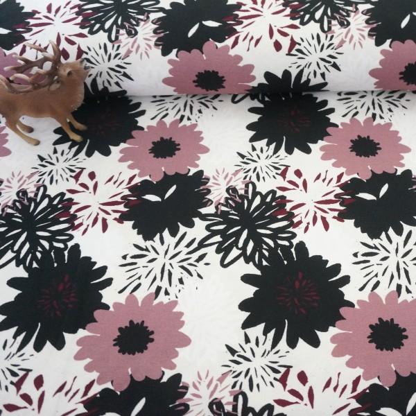 Jersey, Johanna, große Blüten, Altrosa, Schwarz, swafing, Meterware